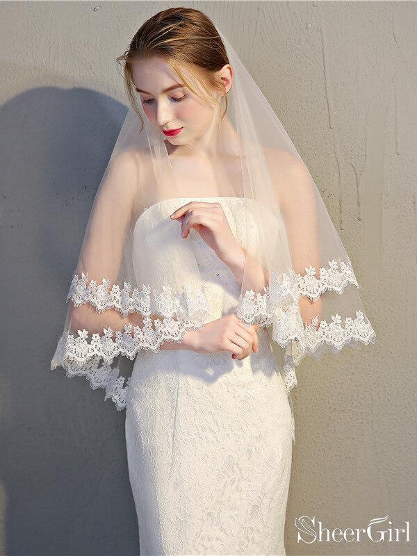 Hand-Made White Lace Veil (Hip-Length) Custom Royal Length Veil, Drop Style Veil, Mantilla Style  main image 2