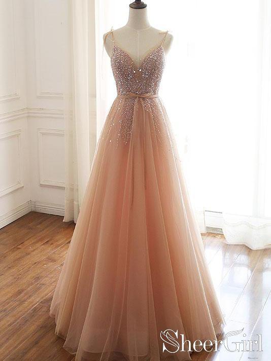 V Neck A Line Lace Up Back Evening Dresses Coral Tulle Sequins Prom Dr SheerGirl V Neck A Line Lace Up Back Evening Dresses Coral Tulle Sequins Prom Dr SheerGirl