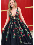 V Neck Lace Floral Embroidery Long Prom Dresses ARD2252-SheerGirl