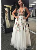 V Neck Lace Floral Embroidery Long Prom Dresses ARD2252-SheerGirl