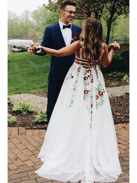 V Neck Lace Floral Embroidery Long Prom Dresses ARD2252-SheerGirl