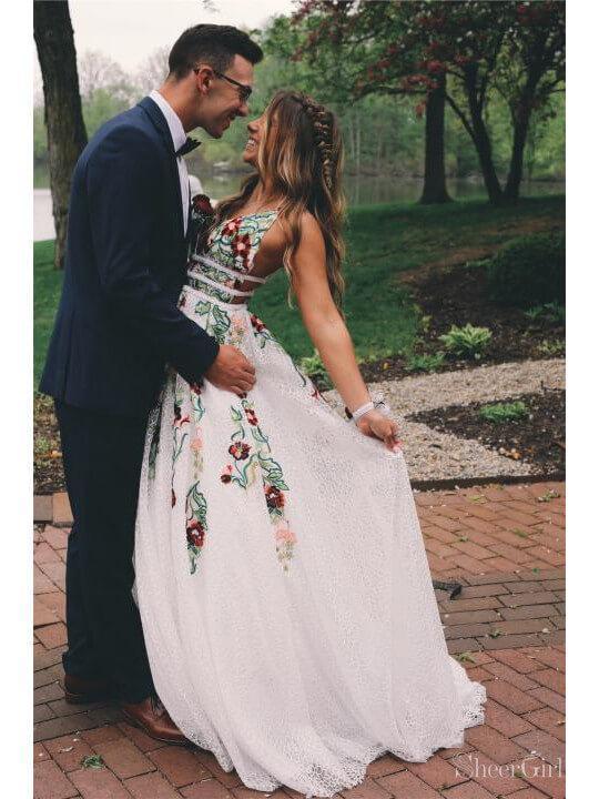 V Neck Lace Floral Embroidery Long Prom Dresses ARD2252-SheerGirl