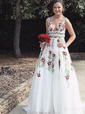 V Neck Lace Floral Embroidery Long Prom Dresses ARD2252-SheerGirl