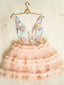 V Neck Lacer Sequins Bodice Blush Pink Tulle Homecoming Dress Cocktail Dress ARD2767