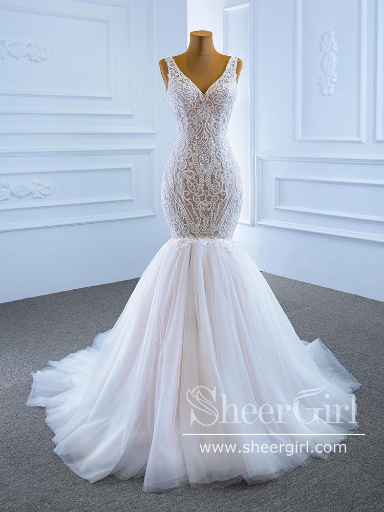 chinese dress ladies Davinci Bridal 50802 Strapless Crepe Mermaid Wedding Dress Ruffle Organza Skirt Gown 4 / Ivory main image 1