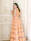V Neck Soft Tulle Tiered A Line Prom Dress Backles Prom Gown ARD2684-SheerGirl