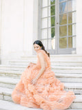 V Neck Soft Tulle Tiered A Line Prom Dress Backles Prom Gown ARD2684-SheerGirl