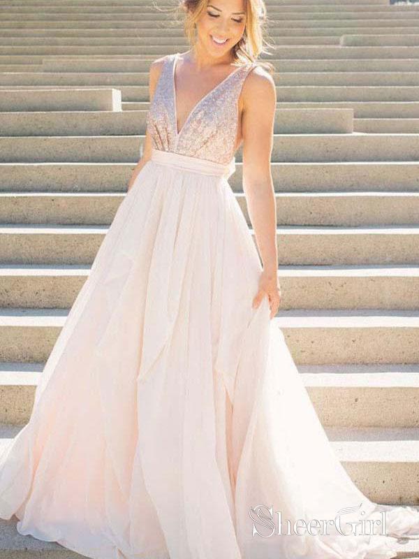 V-neck Backless Champagne Long Cheap Prom Dresses APD3346 V-neck Backless Champagne Long Cheap Prom Dresses APD3346