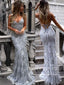 V-neck Spaghetti Strap Sexy Lace Mermaid Prom Dresses APD3084