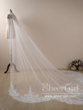 Vintage Floral Lace with Sequins Cathedral Veil Shaped Bridal Veil Wedding Veil ACC1184-SheerGirl