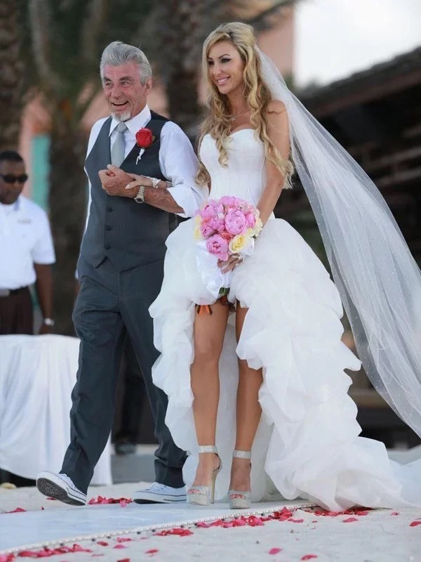 Vintage High Low Beach Weddign Dresses Strapless White Wedding Dresses AWD1088