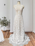 Vintage Lace Bateau Neck Sheath Wedding Dress With Keyhole Back AWD1858-SheerGirl