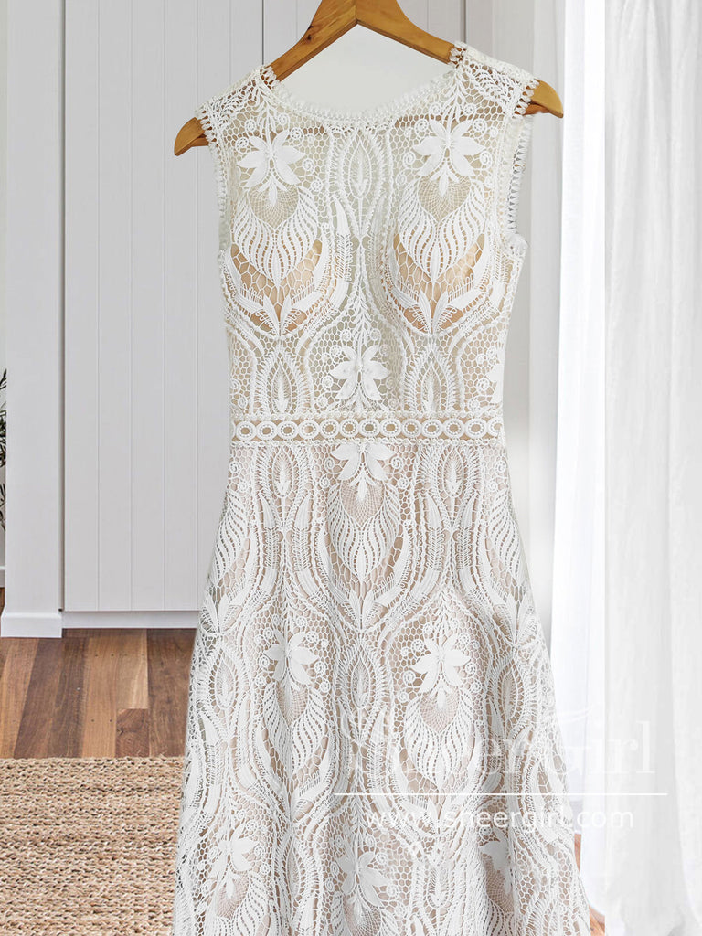 Vintage Lace Bateau Neck Sheath Wedding Dress With Keyhole Back AWD1858-SheerGirl