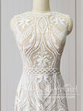 Vintage Lace Bateau Neck Sheath Wedding Dress With Keyhole Back AWD1858-SheerGirl