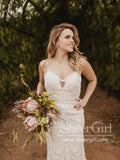 Vintage Lace Rustic Wedding Dresses Spaghetti Straps Sheath Boho Wedding Dress AWD1774-SheerGirl