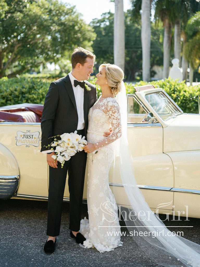 Vintage Lace Sheath Wedding Dress Strapless Boho Wedding Gown with Tulle Bolero AWD1947-SheerGirl