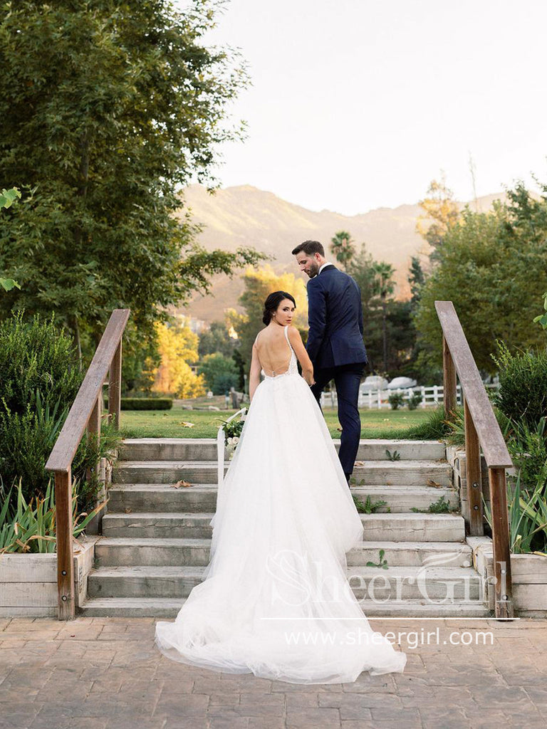 Vintage Lace Sheath Wedding Dress with Detachable Tulle Train AWD1819B-SheerGirl