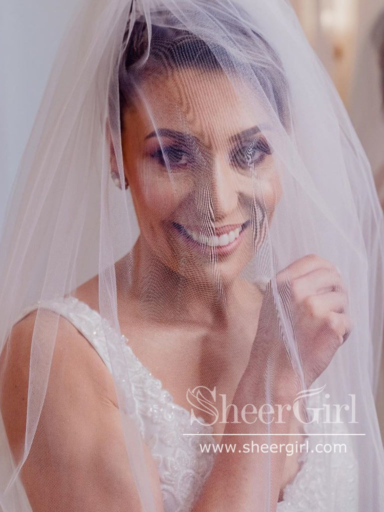 Vintage Lace with Beadings V Neck Mermaid Satin Wedding Dress AWD1733-SheerGirl