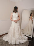 Vintage Satin Lace Bateau Neckline Racer Back Mermaid Wedding Dress AWD1729-SheerGirl