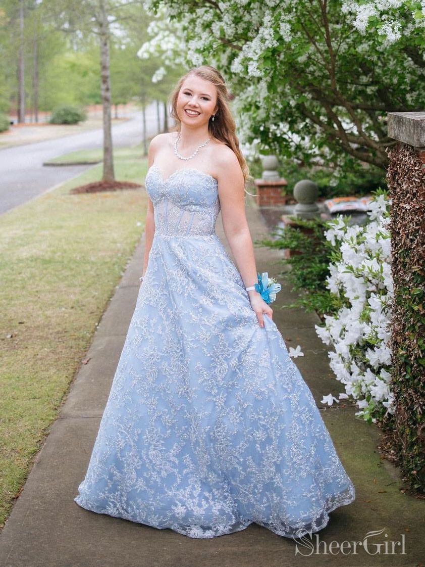 dark blue sparkle dress Vintage Sky Blue Strapless Prom Dresses For Teens ARD2176 – SheerGirl