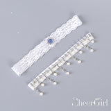 White Lace Wedding Garter Set with Rhinestones & Pearls ACC1024-SheerGirl