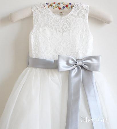 White Long Flower Girl Dresses with Bow Cheap Flower Girl Dress ARD1298-SheerGirl