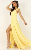 Daffodil Yellow High Slit Ruffle Straps Chiffon A Line Long Prom ARD2522-SheerGirl
