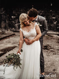 Full A-Line Wedding Gown with Illusion Neck and Back Lace Appliqued Wedding Dress AWD1669-SheerGirl