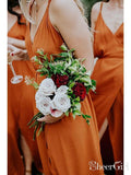 Orange Spaghetti V Neck Strap Long Bridesmaid Dresses Cheap APD1746-SheerGirl