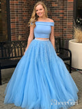Pearls Junior Prom Dresses Sky Blue Lace Two Piece Prom Gown ARD2147-SheerGirl