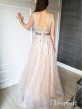 Rhinestone Beaded Formal Dresses Backless V Neck Shiny Prom Dresses ARD1441-SheerGirl