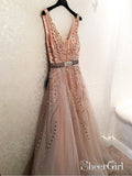 Rhinestone Beaded Formal Dresses Backless V Neck Shiny Prom Dresses ARD1441-SheerGirl
