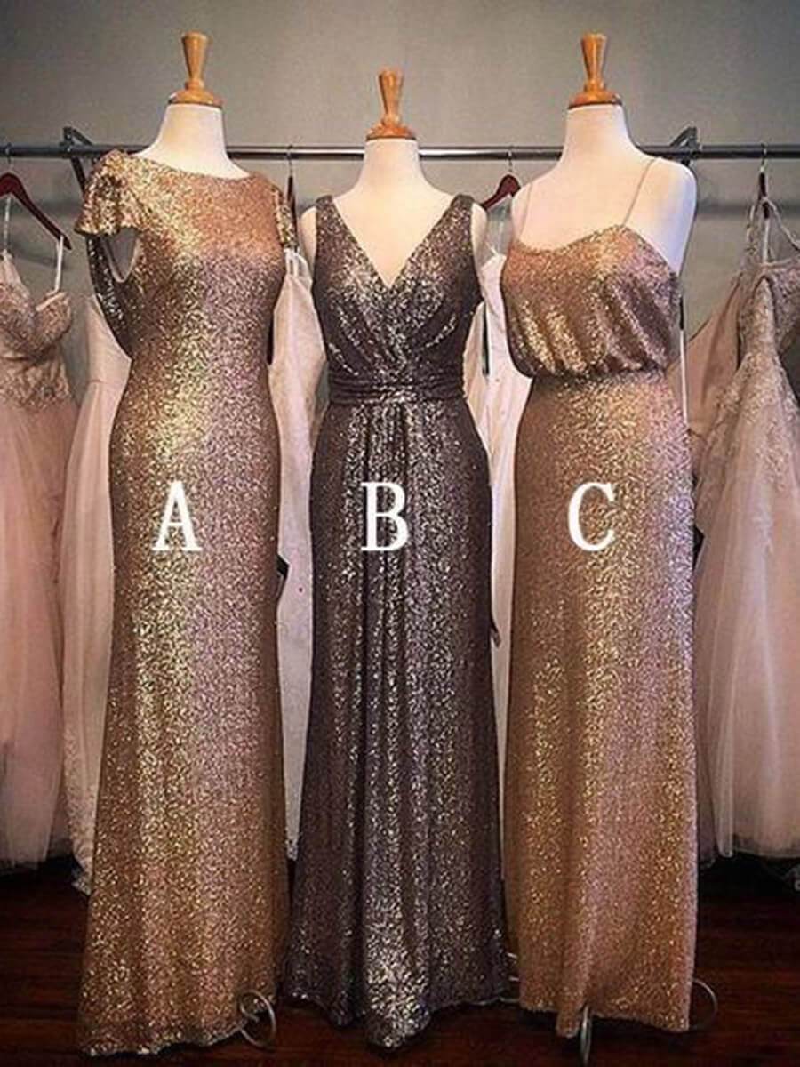Shiny Gold Sheath Mismatched Bridesmaid Dresses Plus Size Maxi Dress ARD1837 Shiny Gold Sheath Mismatched Bridesmaid Dresses Plus Size Maxi Dress ARD1837