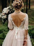 1/2 Sleeves Lace Wedding Gown A Line Sweetheart Wedding Dress AWD1991-SheerGirl