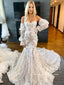 3D Flowers Lace Wedding Gown Sweetheart Neck Mermaid Lace Wedding Dress with Detachable Puff Sleeves AWD1965