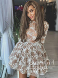 A Line Cheap Sweet 16 Dresses Long Sleeve Ivory Lace Short Vintage Homecoming Dresses ARD2960-SheerGirl