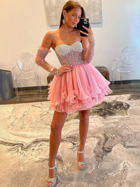 vintage homecoming dresses with sleeves Long Sleeves Homecoming Dresses Off The Shoulder
