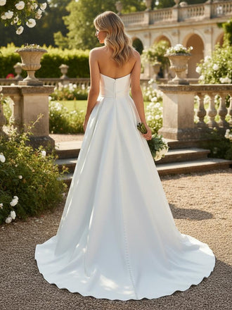 A-line Strapless Soft Satin Simple Wedding Dresses with Sweetheart Neck Bridal Gowns AWD2403-SheerGirl