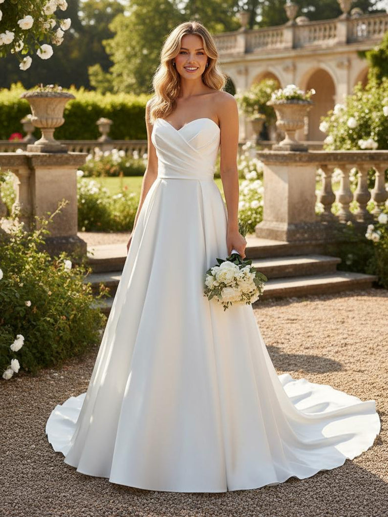 A-line Strapless Soft Satin Simple Wedding Dresses with Sweetheart Neck Bridal Gowns AWD2403 A-line Strapless Soft Satin Simple Wedding Dresses with Sweetheart Neck Bridal Gowns AWD2403