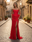 Mermaid Lace and Satin Slit Red Prom Dresses with Big Bow ARD3185
