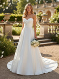 A-line Strapless Soft Satin Simple Wedding Dresses with Sweetheart Neck Bridal Gowns AWD2403