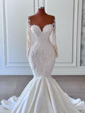 Illusion Sweetheart Neck Lace Mermaid Wedding Dresses with Long Sleeves Bridal Gowns  AWD2406