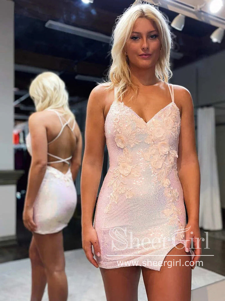 Appliqued Backless Sparkly Cocktail Dress Sequins Short Homecoming Dress ARD2973-SheerGirl