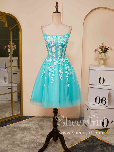 Appliqued Bateau Neck Short Homecoming Dress Backless Short Party Dress ARD3004