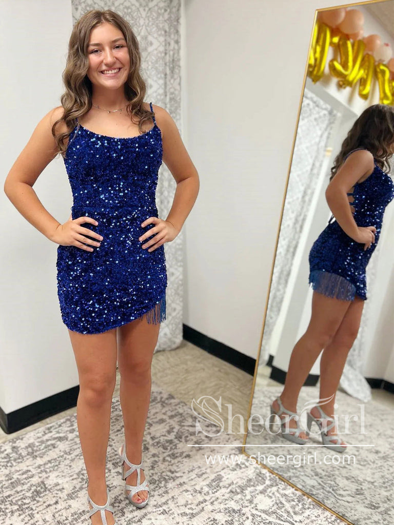 Backless Sparkly Cocktail Dress Sequins Short Homecoming Dress with String Beaded Hem ARD2976-SheerGirl