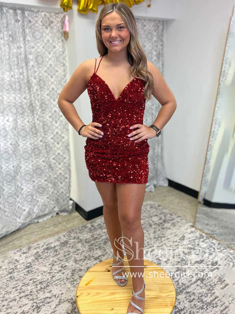 Backless Sparkly Short Prom Dress Sequins Cocktail Dress Short Homecoming Dress ARD2977-SheerGirl
