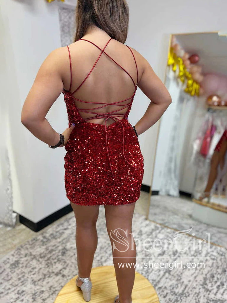 Backless Sparkly Short Prom Dress Sequins Cocktail Dress Short Homecoming Dress ARD2977-SheerGirl