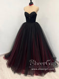 Black/Red Strapless Contrast Colred Ball Gown Sweetheart Neck Long Prom Dress with Beaded Cape ARD2935-SheerGirl