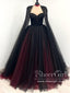 Black/Red Strapless Contrast Colred Ball Gown Sweetheart Neck Long Prom Dress with Beaded Cape ARD2935