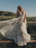 Boho Wedding Dress Soft Tulle Stunning Layered Bridal Dress Beach Wedding Dress Floor Length AWD1962-SheerGirl